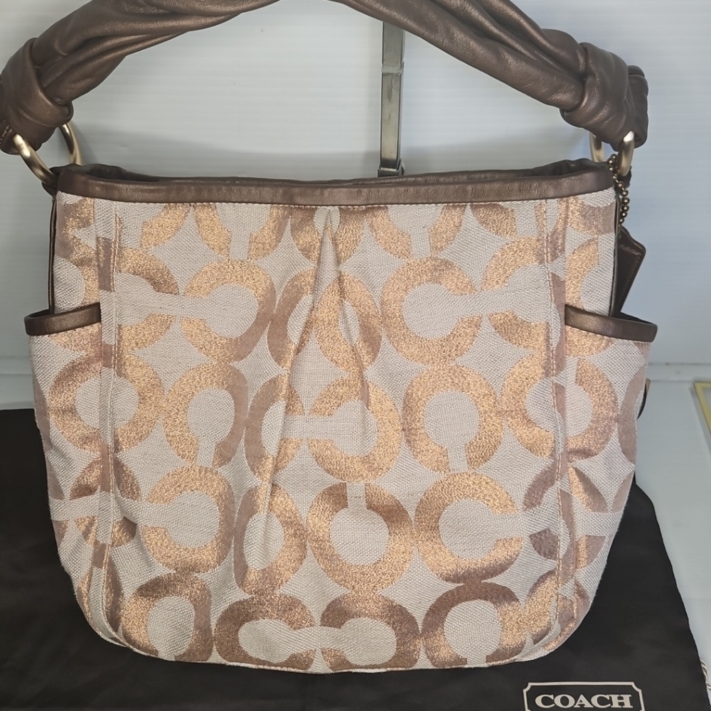 Vintage Coach Parker Op Art Signature C Boho Shoulder Bag in Rose Gold CopperY2K - Picture 5 of 11